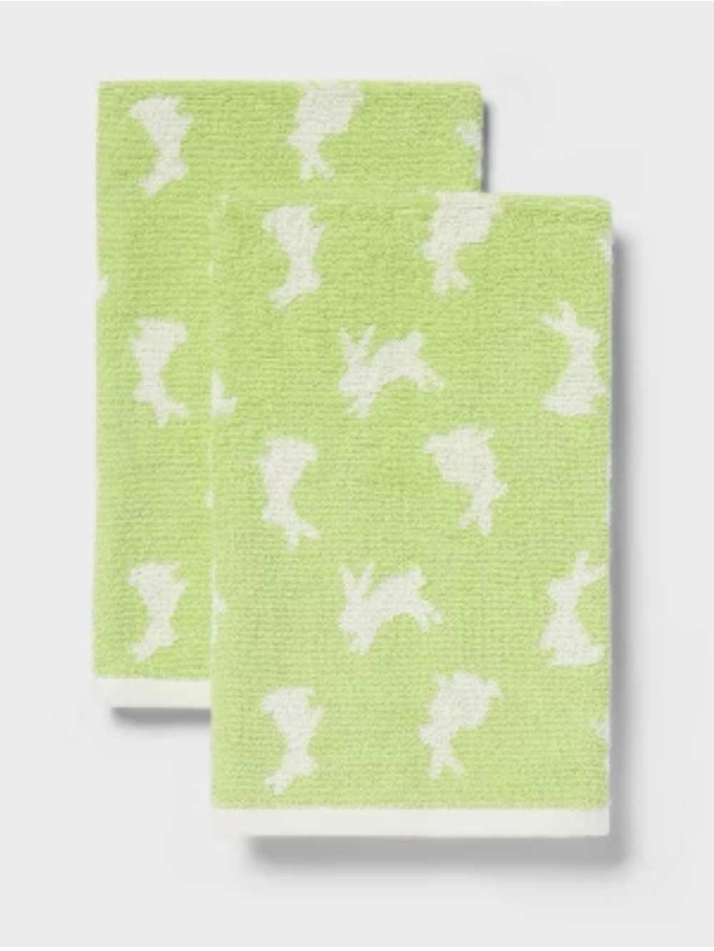 NEW Room Essentials Green & White Rabbit Bunny Hand Towels Set Of 2 - 15”x25”